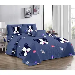GENERICO - CUBRECAMA DE NIÑO VERANO AZUL PERRITOS DE 1.5 PLAZAS TF