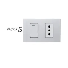 WANT - PACK 5 INTERRUPTOR X1 METALICO 912 16A +TOMA CORRIENTE X1 -16A BLANCO
