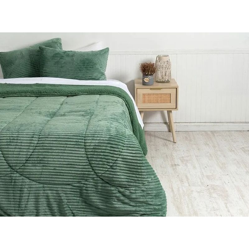 MASHINI - Plumón Cobertor Corduroy Sherpa 2 plazas Térmico Verde