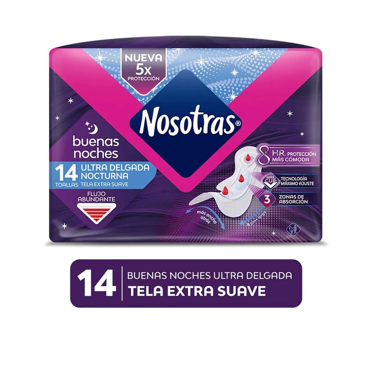 NOSOTRAS - Toallas Higiénicas Nosotras Nocturna Ultra Delgada 14unid
