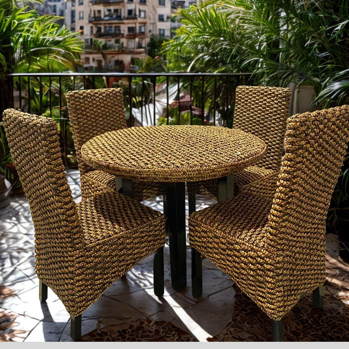 TERRA ESTILO - Comedor Rodonda Rattan Natural 4 Personas