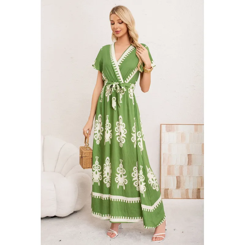 MPROPIA - Maxi Vestido Largo Primavera Mujer. Abertura, Cuello V Crepe 3383