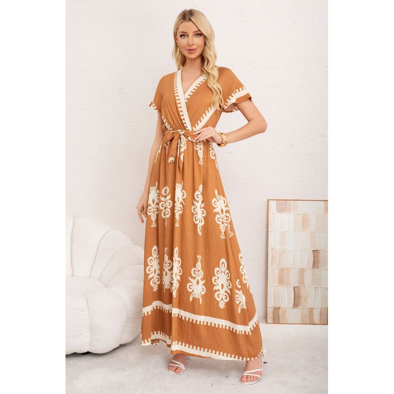 MPROPIA - Maxi Vestido Largo Primavera Mujer. Abertura, Cuello V Crepe 3383
