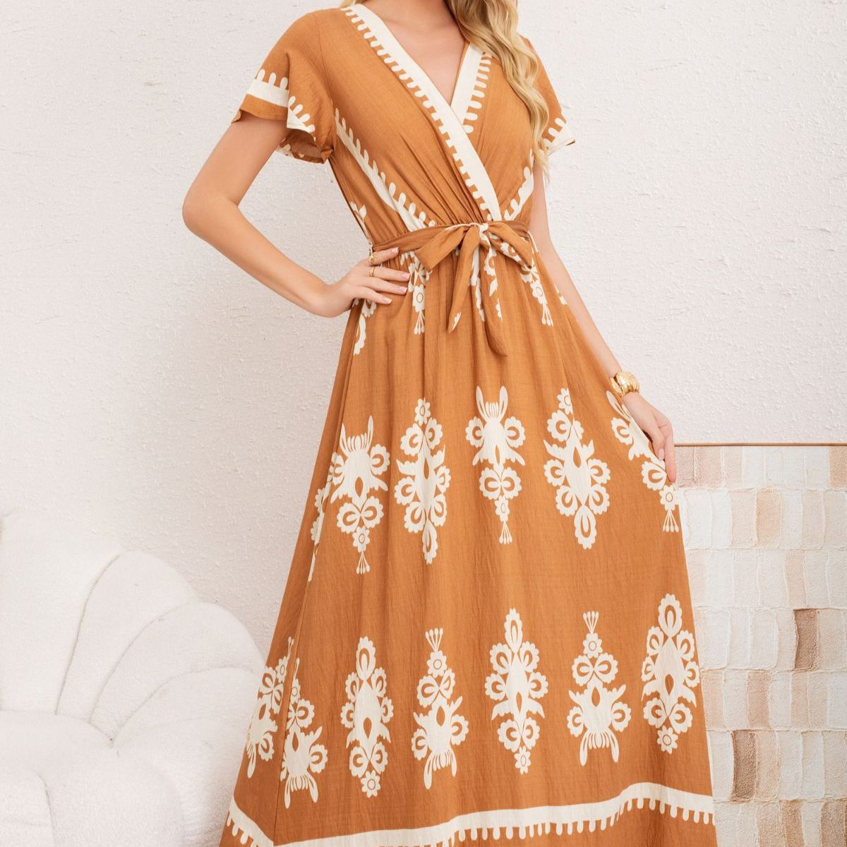 LOOK SHOP - Maxi Vestido Largo Primavera Mujer. Abertura, Cuello V Crepe 3383