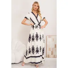 LOOK SHOP - Maxi Vestido Largo Primavera Mujer. Abertura, Cuello V Crepe 3383