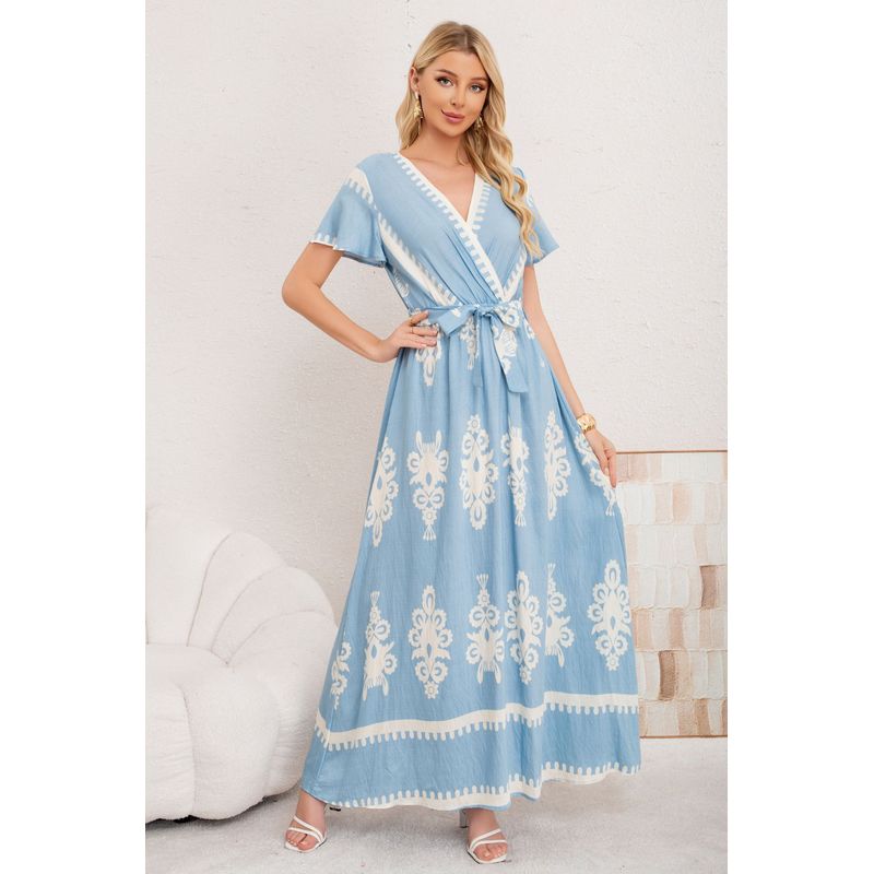 MPROPIA - Maxi Vestido Largo Primavera Mujer. Abertura, Cuello V Crepe 3383