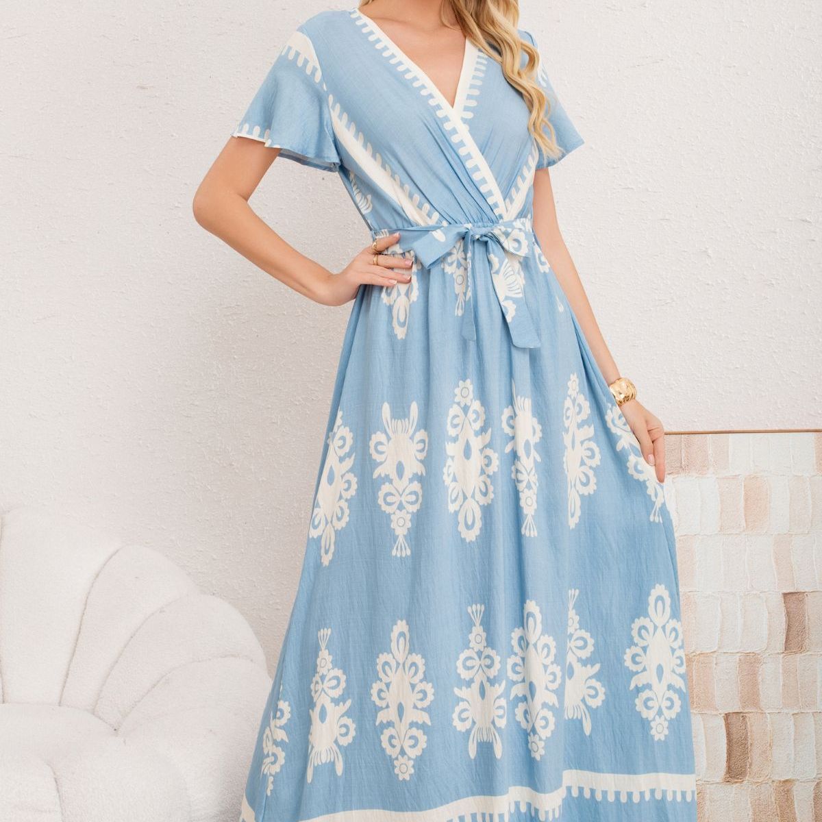 LOOK SHOP - Maxi Vestido Largo Primavera Mujer. Abertura, Cuello V Crepe 3383