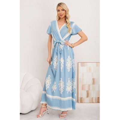 Imagen 2 del producto Maxi Vestido Largo Primavera Mujer. Abertura, Cuello V Crepe 3383