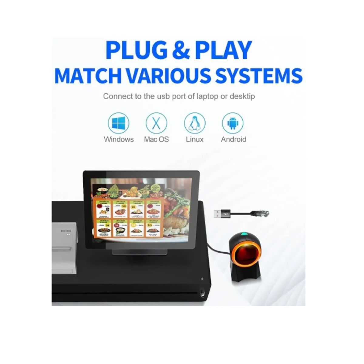 GENERICO - Lector Código De Barras Omnidireccional Usb Color Negro