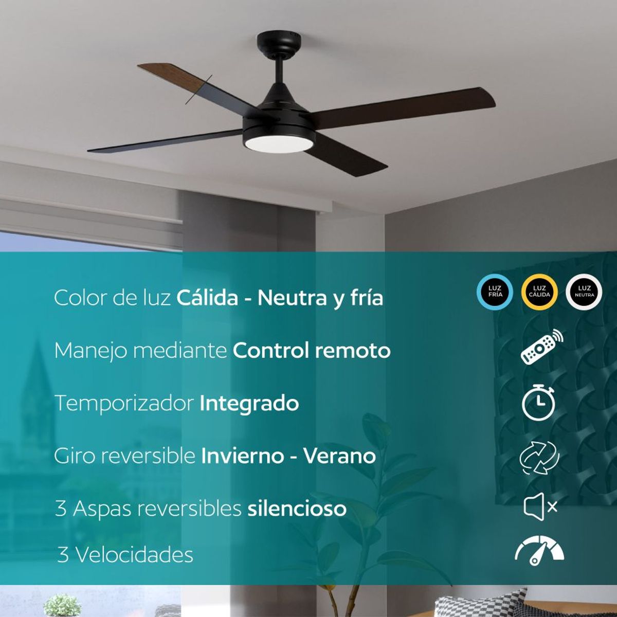 EGLO - Ventilador de Techo Trinidad Control Remoto luz led regulable aspas reversibles