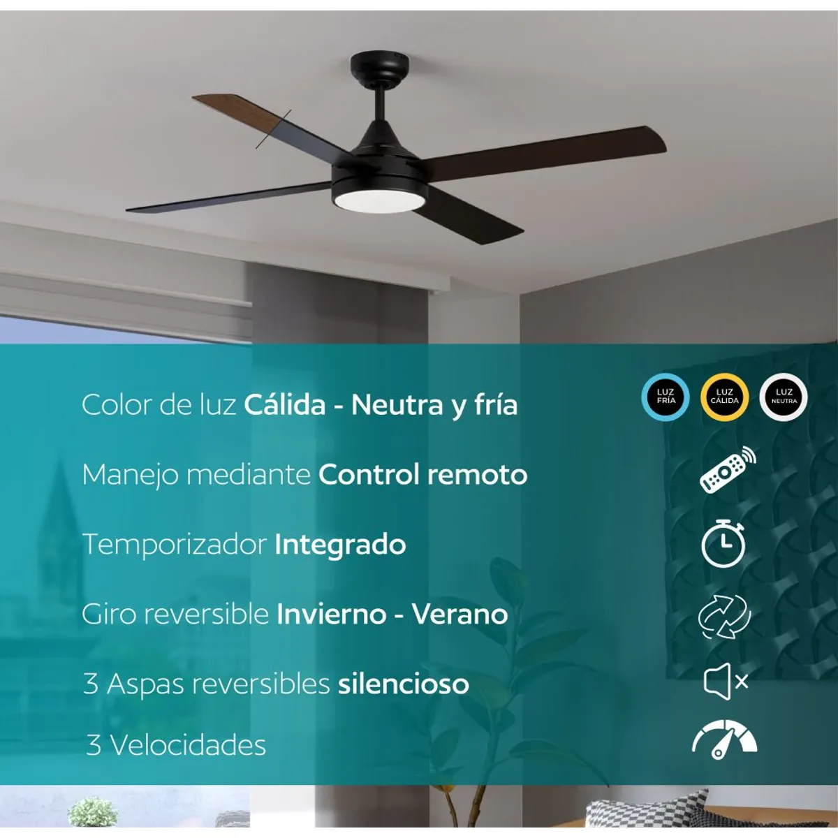 EGLO - Ventilador de Techo Trinidad Control Remoto luz led regulable aspas reversibles