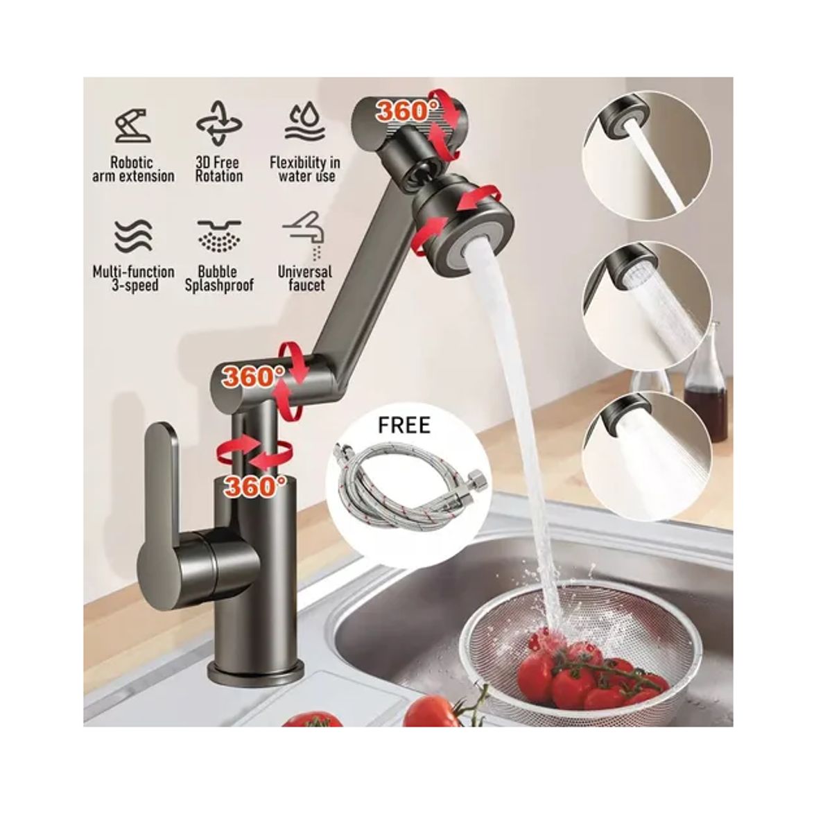 GENERICO - Llave Grifo Lavamanos Lavaplatos 360° Dual Acero Inoxidable