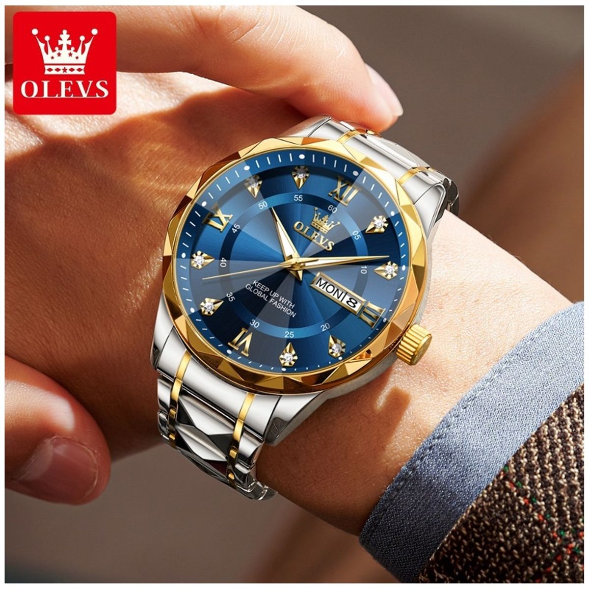 STARTECHOFFICE - Reloj de Pulsera para Hombre con Esfera Azul Movimiento de Cuarzo