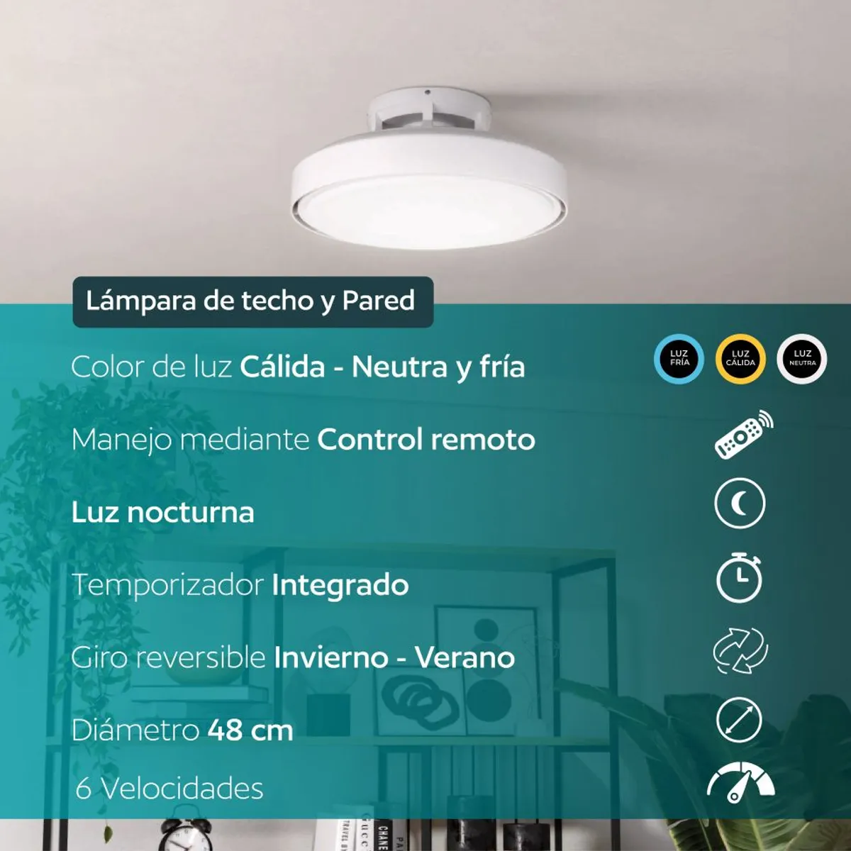 EGLO - Ventilador Techo Pared Morenci Control Remoto luz led regulable DM480