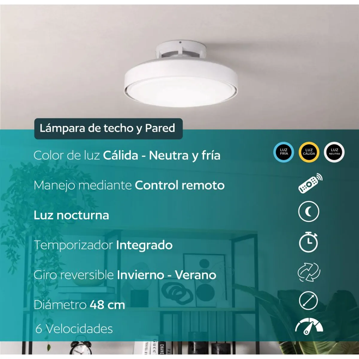 EGLO - Ventilador Techo Pared Morenci Control Remoto luz led regulable DM480