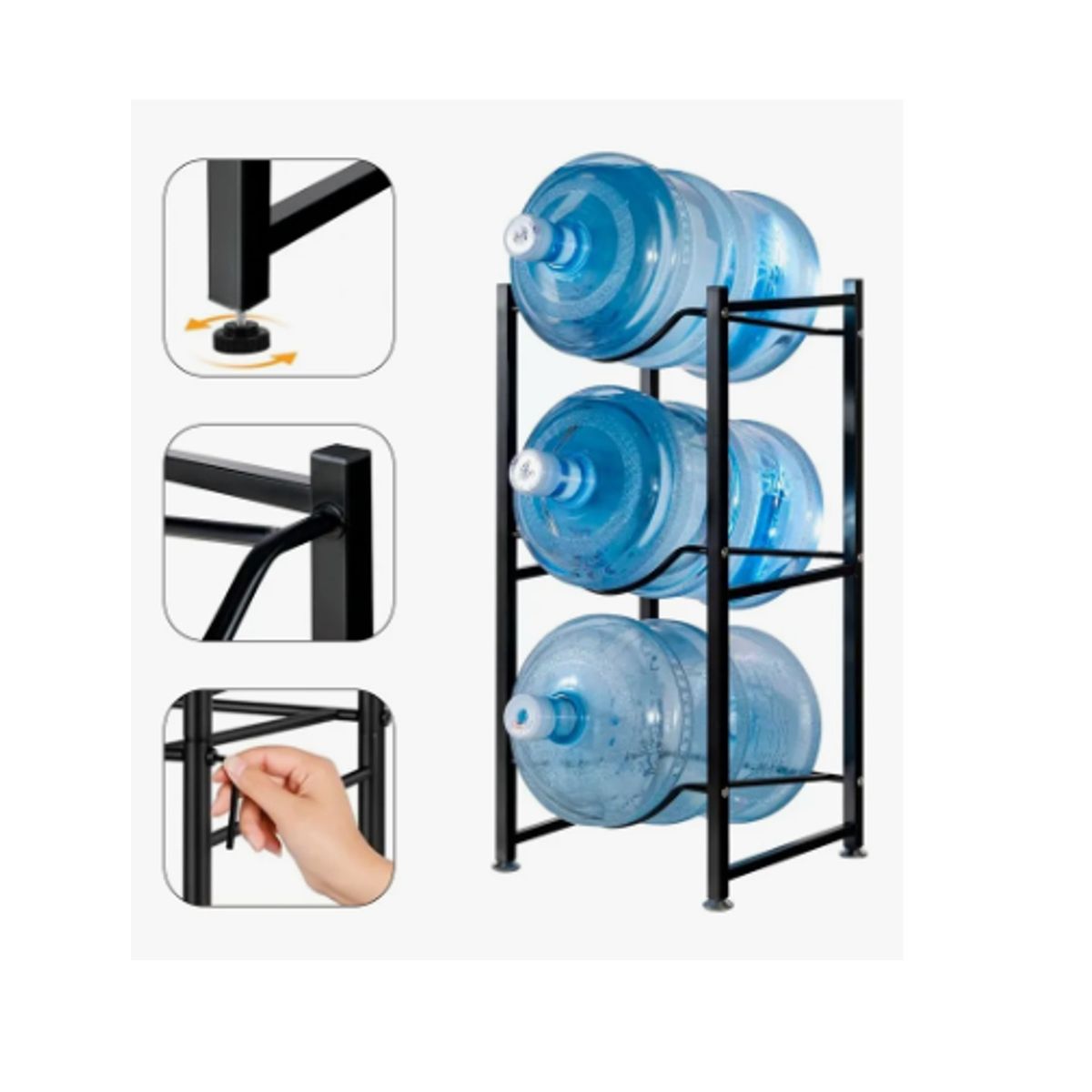 GENERICO - Estante Organizador Rack 3 Botellones Bidones Agua 20L Negro