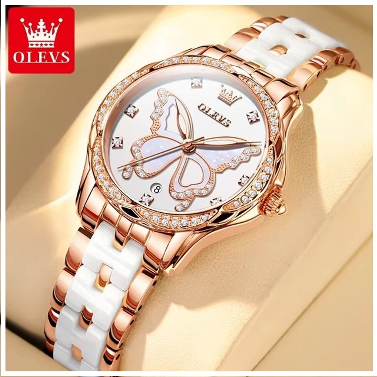 STARTECHOFFICE - Reloj de Mujer de Lujo con Mariposa Zirconia Correa de Cerámica