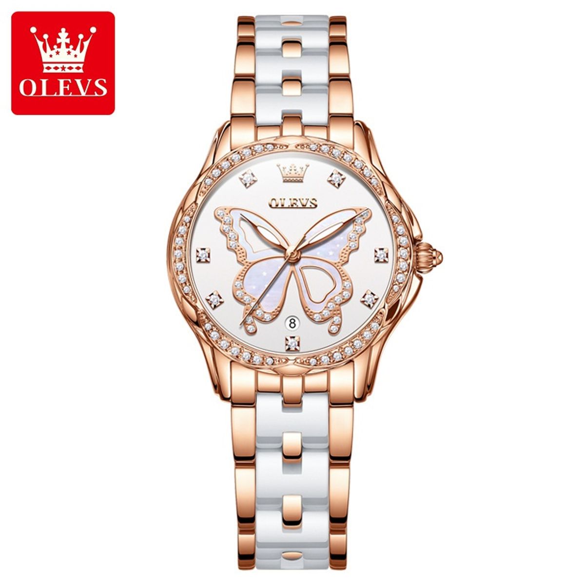 STARTECHOFFICE - Reloj de Pulsera Elegante Mujer Esfera Mariposa y Detalles de Zirconia