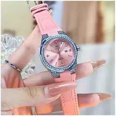 STARTECHOFFICE - Reloj de Mujer Cuarzo con Correa de Cuero Rosa Cristales Decorativos