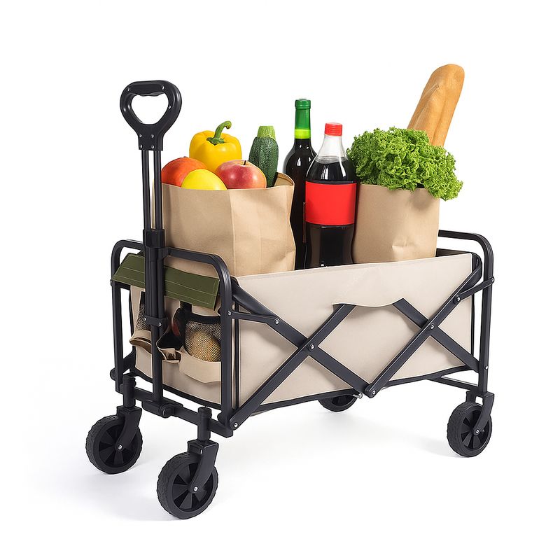 GENERICO - Carro Plegable Multiuso Arrastre Compras Camping 100kg Color Beige-verde