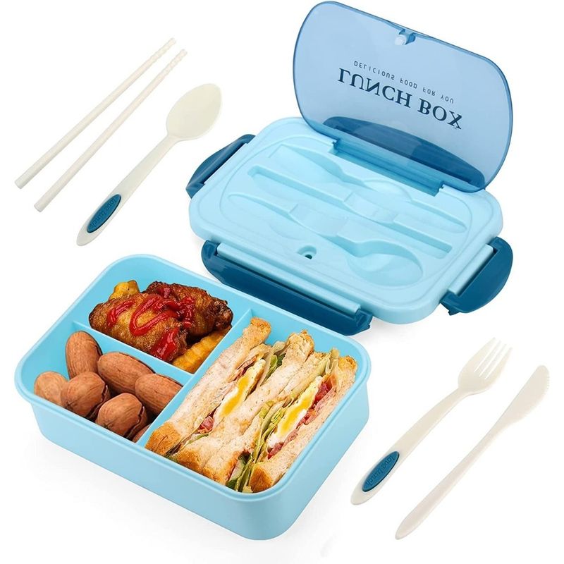 GENERICO - Lonchera Hermética 3 Compartimentos con Cubiertos Incluidos