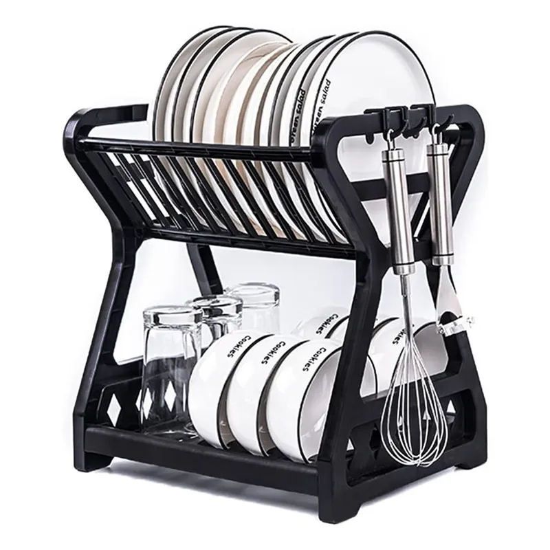 GENERICO - Escurridor de Platos 2 Niveles Plástico Negro Organizador