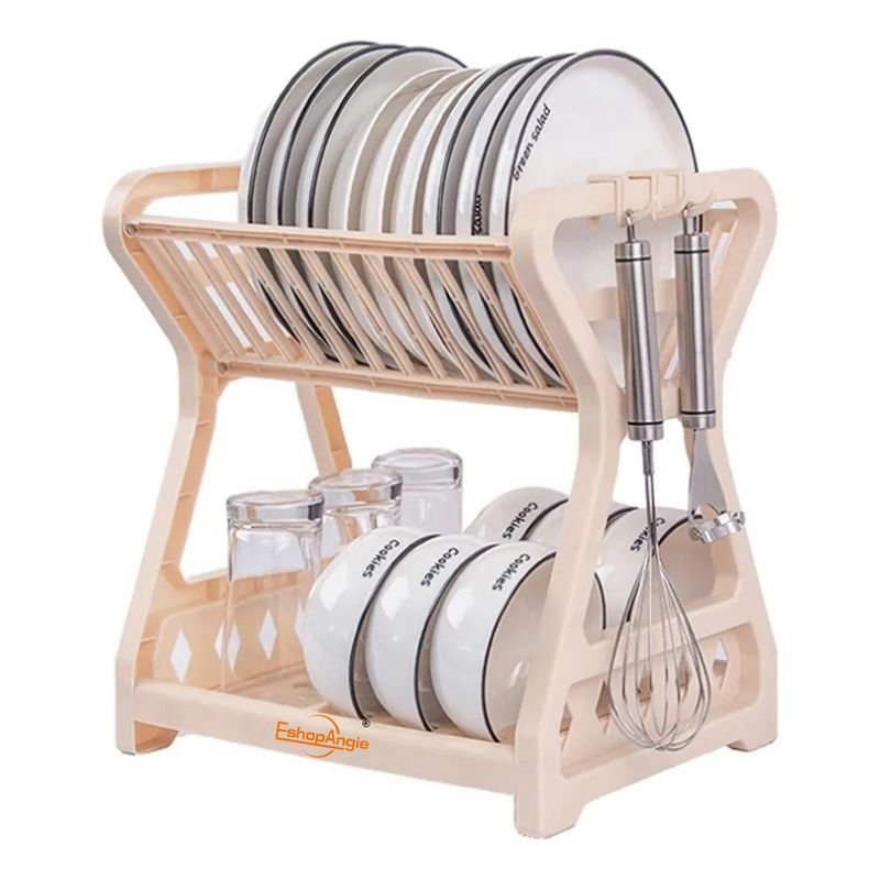 GENERICO - Escurridor de Platos 2 Niveles Beige Plástico Organizador