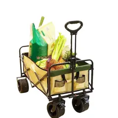 GENERICO - Carro Plegable Multiuso Arrastre Compras Camping 150kg Color Beige-Verde