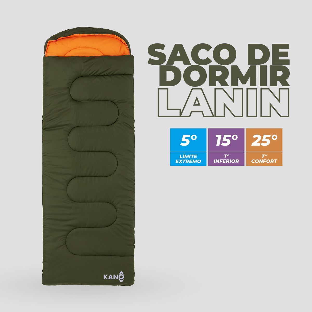 KANO - Saco de dormir 5° / 15° / 25° Kano Lanin Recto 220 x 75 cm