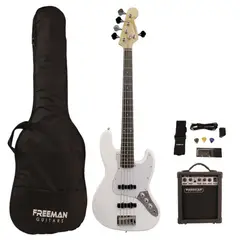 FREEMAN - Pack Bajo Eléctrico 5 Cuerdas Rockstarter - White