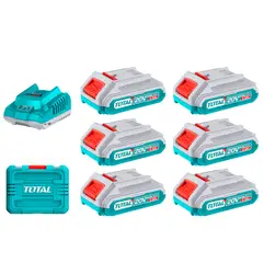 TOTAL TOOLS - Kit Baterías y Cargador 20V 2.0ah 6 Piezas Total