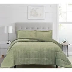 CHANTILLY - Plumón Flannel Sherpa Embossed 2 Plazas Verde Olivo