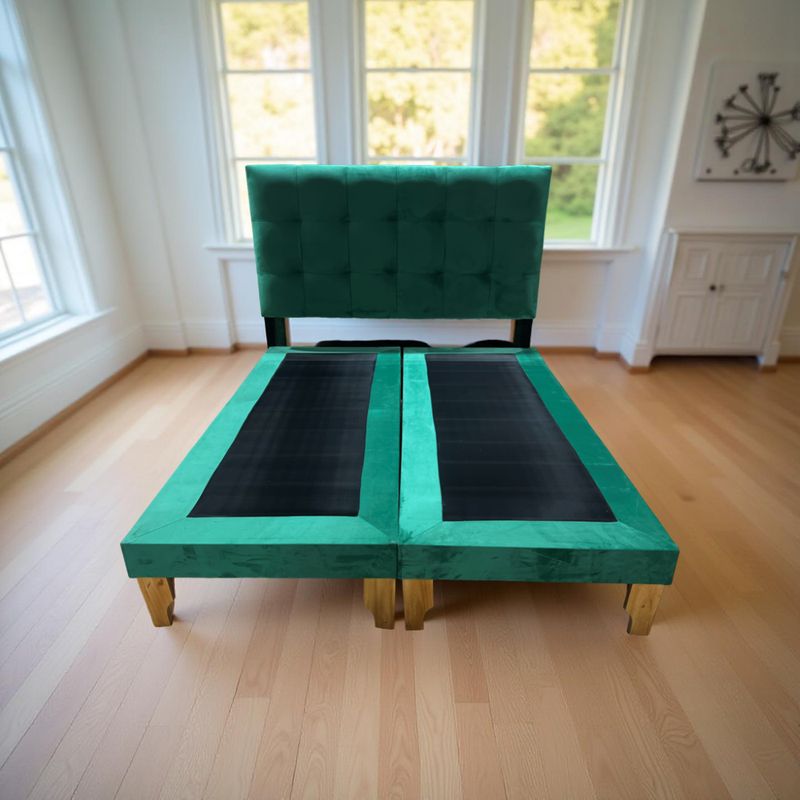 MUEBLES NEW - CAMA DOS PLAZA VERDE ESMERALDA FELPA.