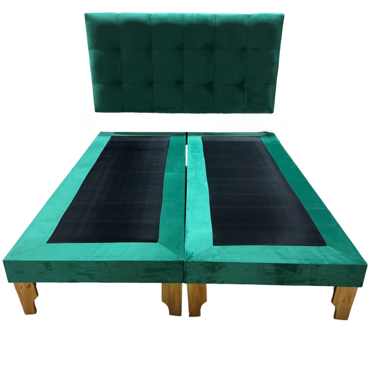MUEBLES NEW - CAMA DOS PLAZA VERDE ESMERALDA FELPA.