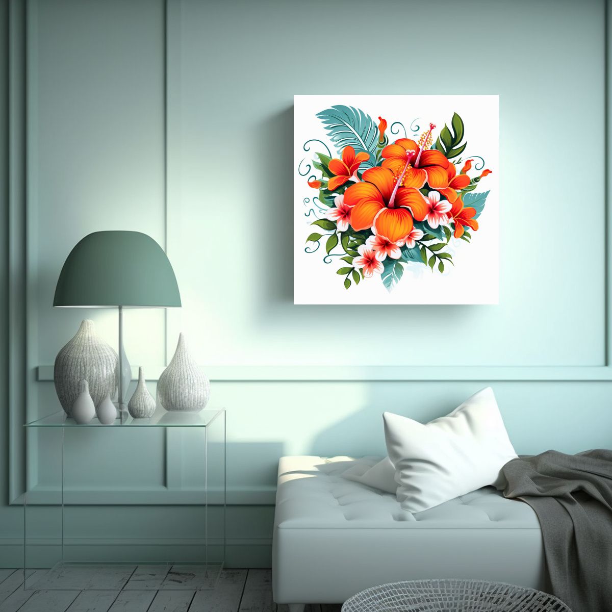 GENERICO - Cuadro Vintage De Flores Hawaianas En Estilo 60x60 Cm