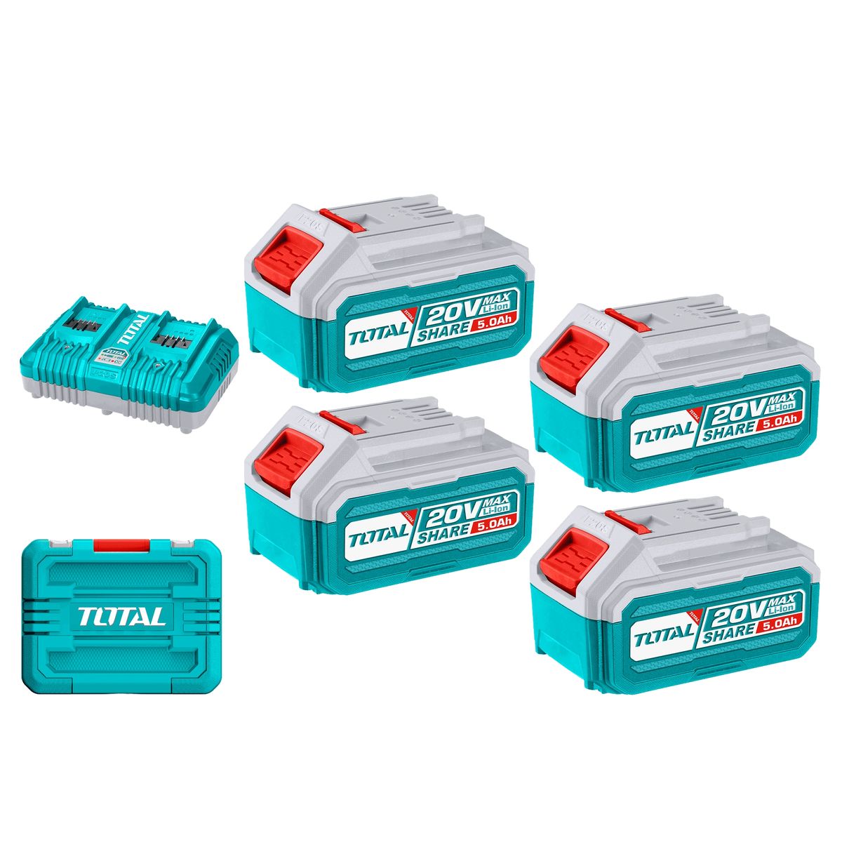 TOTAL TOOLS - Kit de Baterias y Cargador 20V 4.0ah 4 Piezas Total