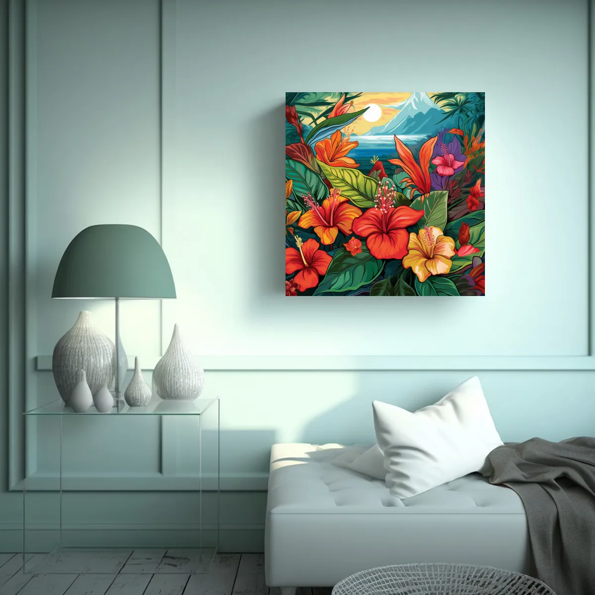 GENERICO - Arte De Flores Hawaianas Ilustración Vibrante 60x60 Cm