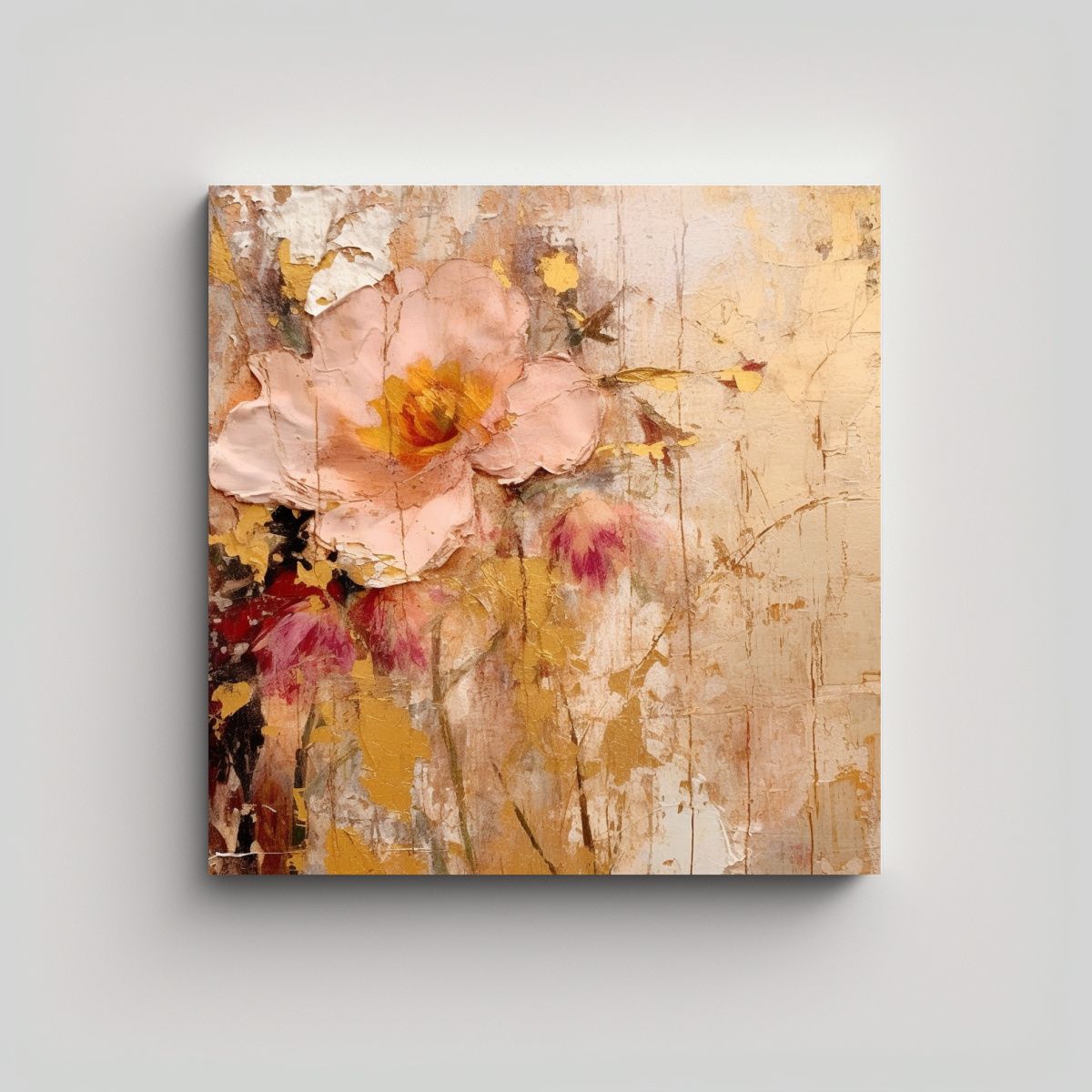 GENERICO - Cuadro Tela Exclusivo Amarillo Y Rosa Abstracto 60x60 Cm