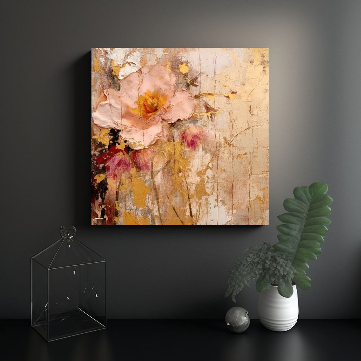 GENERICO - Cuadro Tela Exclusivo Amarillo Y Rosa Abstracto 60x60 Cm