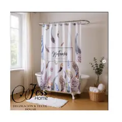 CARIBEE - Cortina Ducha Baño 180x180 Elegante Plumas