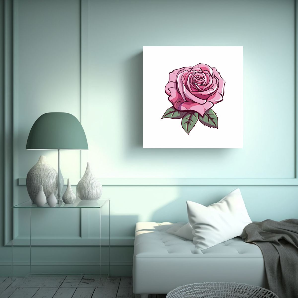 GENERICO - Cuadro Decorativo De Rosa Rosa En Simetría Sobre 60x60 Cm