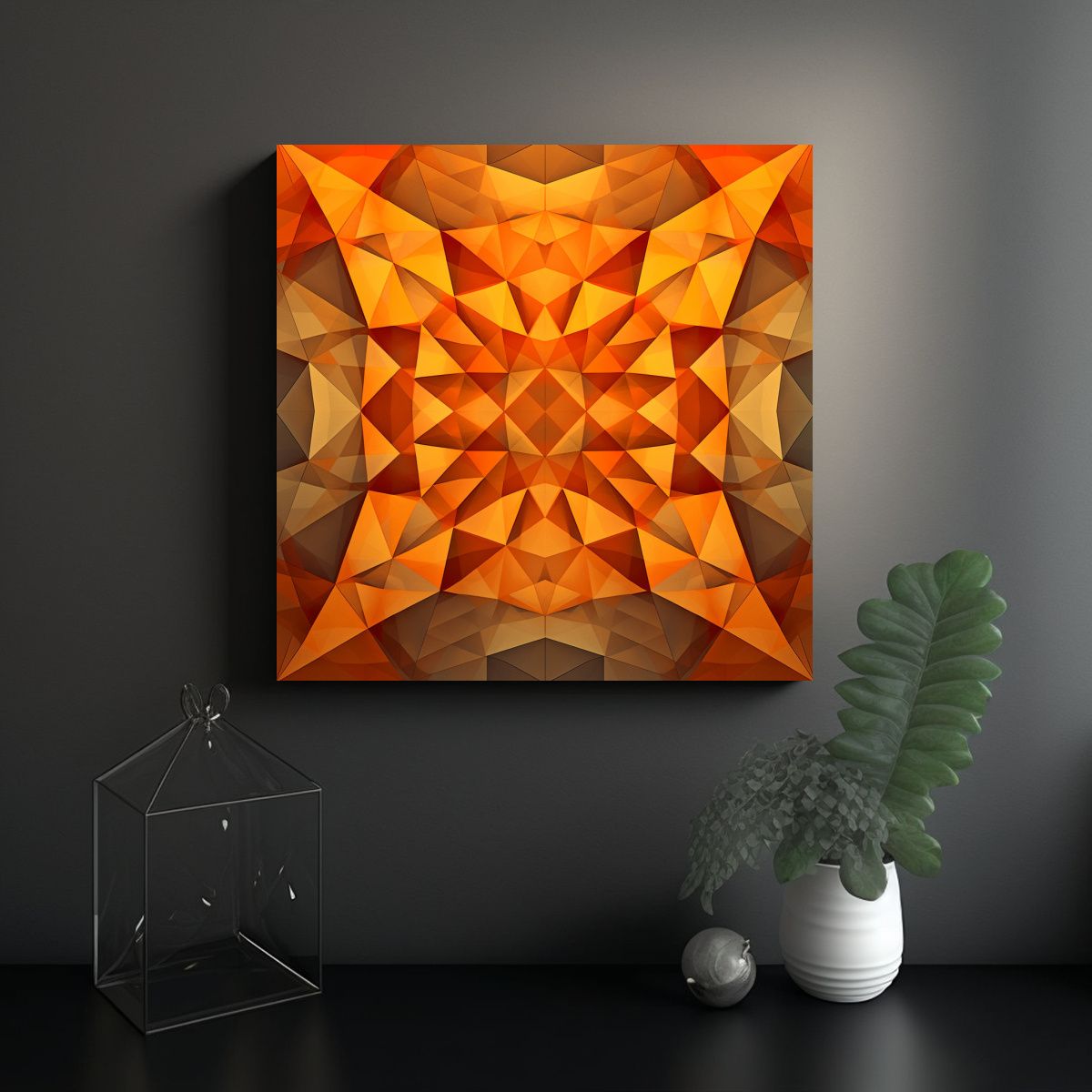 GENERICO - Cuadro Decorativo Geométrico Naranja En Lienzo 60x60 Cm