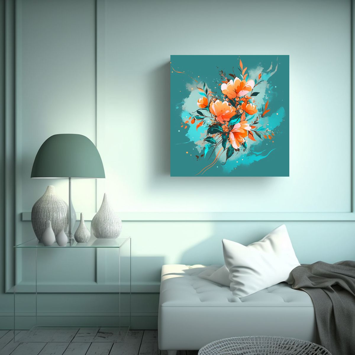 GENERICO - Pintura Cuadrada Lienzo Belleza Natural Turquesa 60x60 Cm