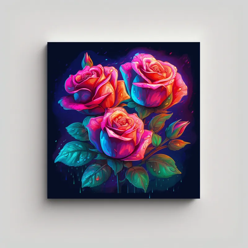 GENERICO - Cuadro Decorativo De Flores Neon En Tela En 60x60 Cm