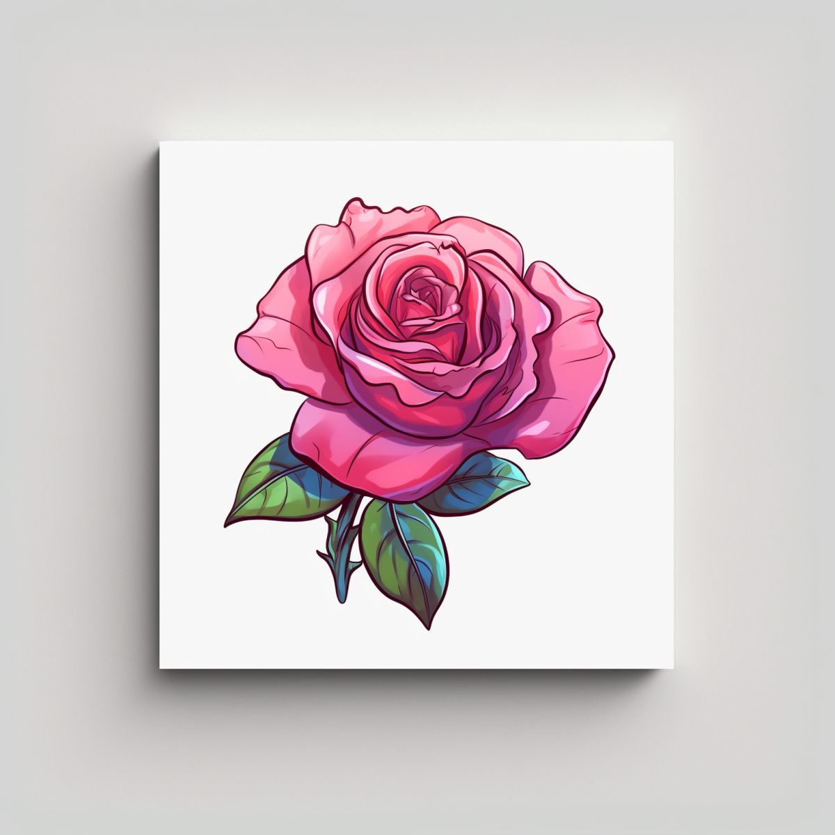 GENERICO - Cuadro Decorativo De Rosa Rosa En Bastidor 60x60 Cm