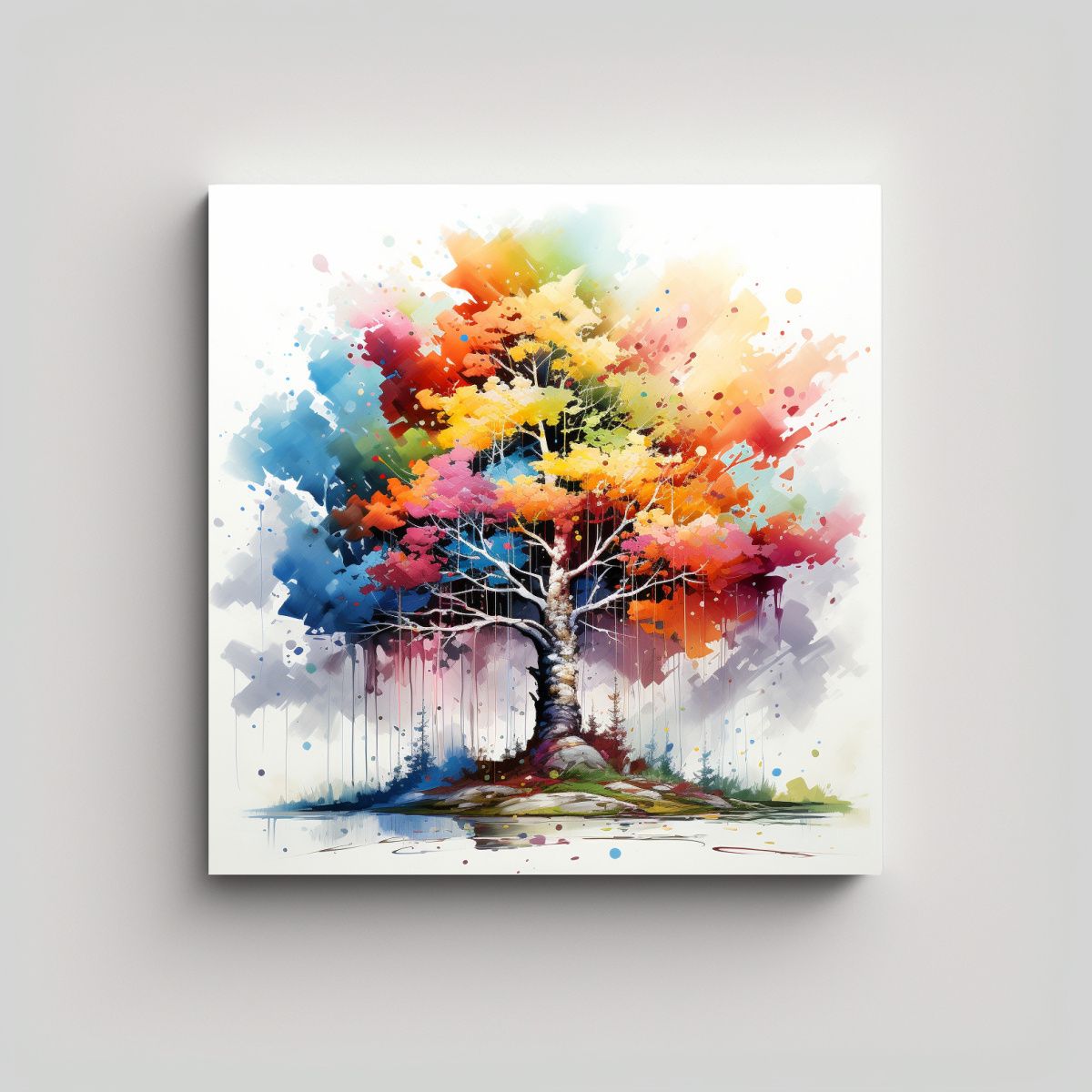GENERICO - Pintura Abstracta De árbol Bonsái De Abedul A 60x60 Cm