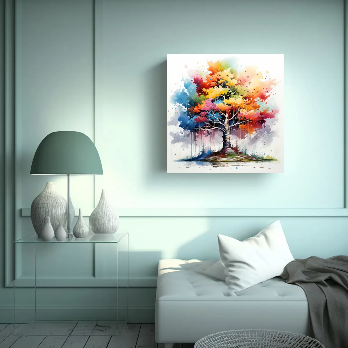 GENERICO - Pintura Abstracta De árbol Bonsái De Abedul A 60x60 Cm