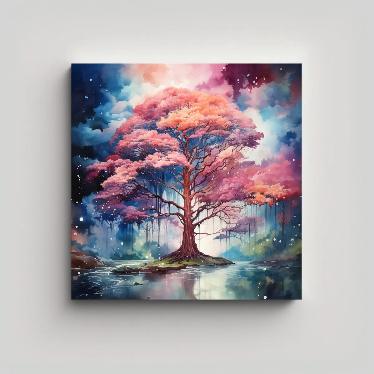 GENERICO - Pintura Abstracta De árbol De Secuoya Rojo Y 60x60 Cm.