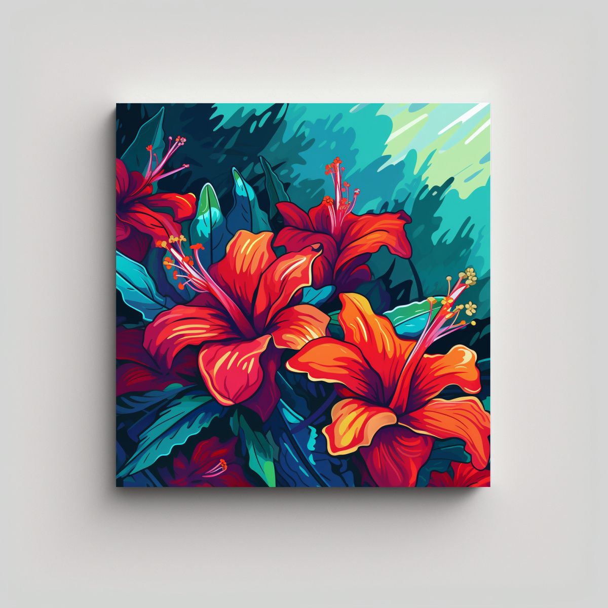 GENERICO - Canva De Flores Hawaianas Ilustración Vívida 60x60 Cm