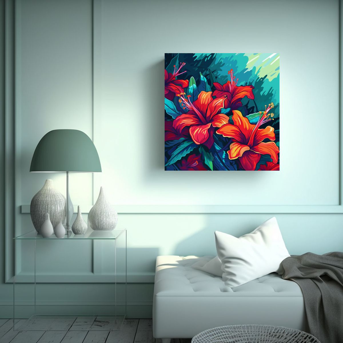 GENERICO - Canva De Flores Hawaianas Ilustración Vívida 60x60 Cm